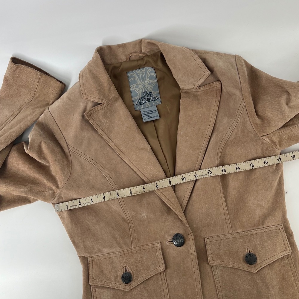 BB Dakota Suede Leather Blazer Womens M Taupe Brown Y2K Fitted Jacket - Picture 5 of 8